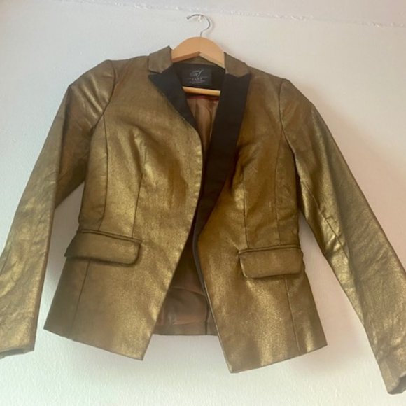 Zara women's bronze/metallic blazer/ tuxedo jacket. Size S - Picture 2 of 6